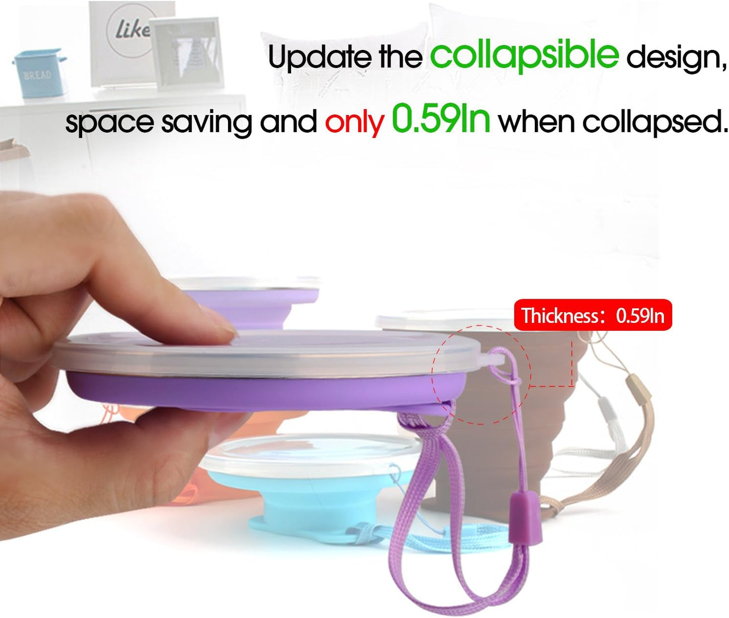 ME.FAN Silicone Collapsible Travel Cup - Silicone Folding Camping Cup with Lids - Expandable Drinking Cup Set - Portable, Graduated [9.22oz]