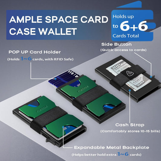 Mens Business Card Holder, Slim Card Wallet for Men and Women, Minimalist RFID Blocking Wallet with Pop-Up Function, Thin Design, Metal Cases Holds 6+6 Cards, Gifts for Men, Men's Accessories