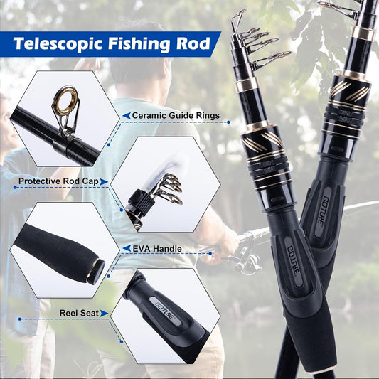 Goture Fishing Rod and Reel Combo - Carbon Fiber Telescopic Fishing Pole - Spinning Reel 9+1 Shielded Bearings Stainless Steel BB - A