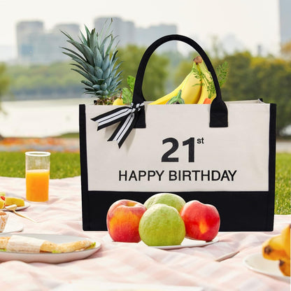 TOPDesign Embroidery Canvas Tote Bag for Women, 21st Birthday Gifts for Her, Friend, Daughter, Girl, Teens, Niece, Granddaughter, Turning 21 Years Old Present, Personalized Bag for Beach, Holiday