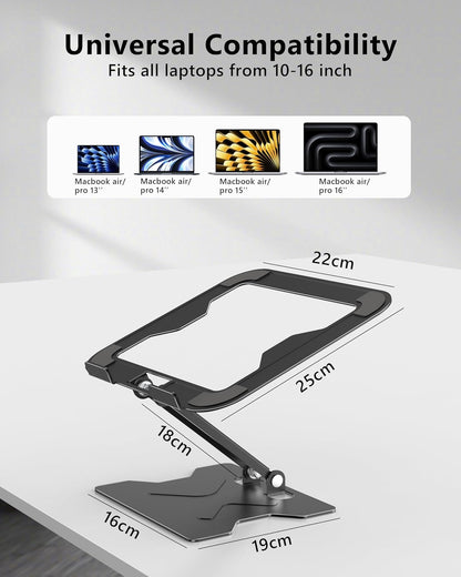 Adjustable Laptop Stand for Desk, Metal Foldable Laptop Riser, Portable Laptop Holder Mount, Ventilated Cooling Notebook Stand for MacBook Air Pro, All 10-16'' Notebooks Laptops, Matte Black