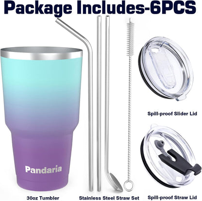 30 oz insulated tumbler with lid and straw, Reusable Spill Proof & Leak Proof Tumbler for Hot and Cold Beverages, Ideal for Iced coffee, Smoothies & Water (Sea)