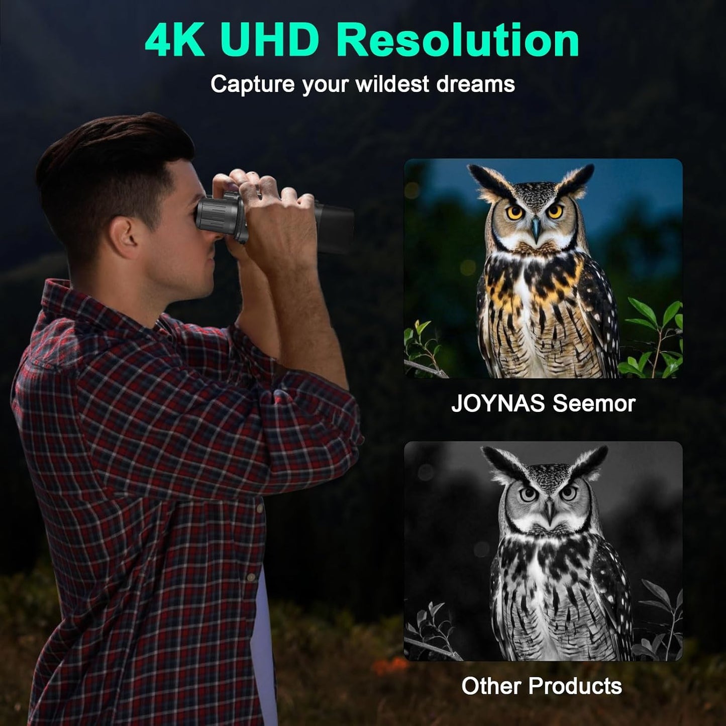 Night Vision Goggles, 4K Night Vision Binoculars with 58MP Full Color & AI Image Processing, 5000mAh Rechargeable Battery, 64GB Card, IP66 Waterproof, Tactical LED Light for Hunting Camping Security