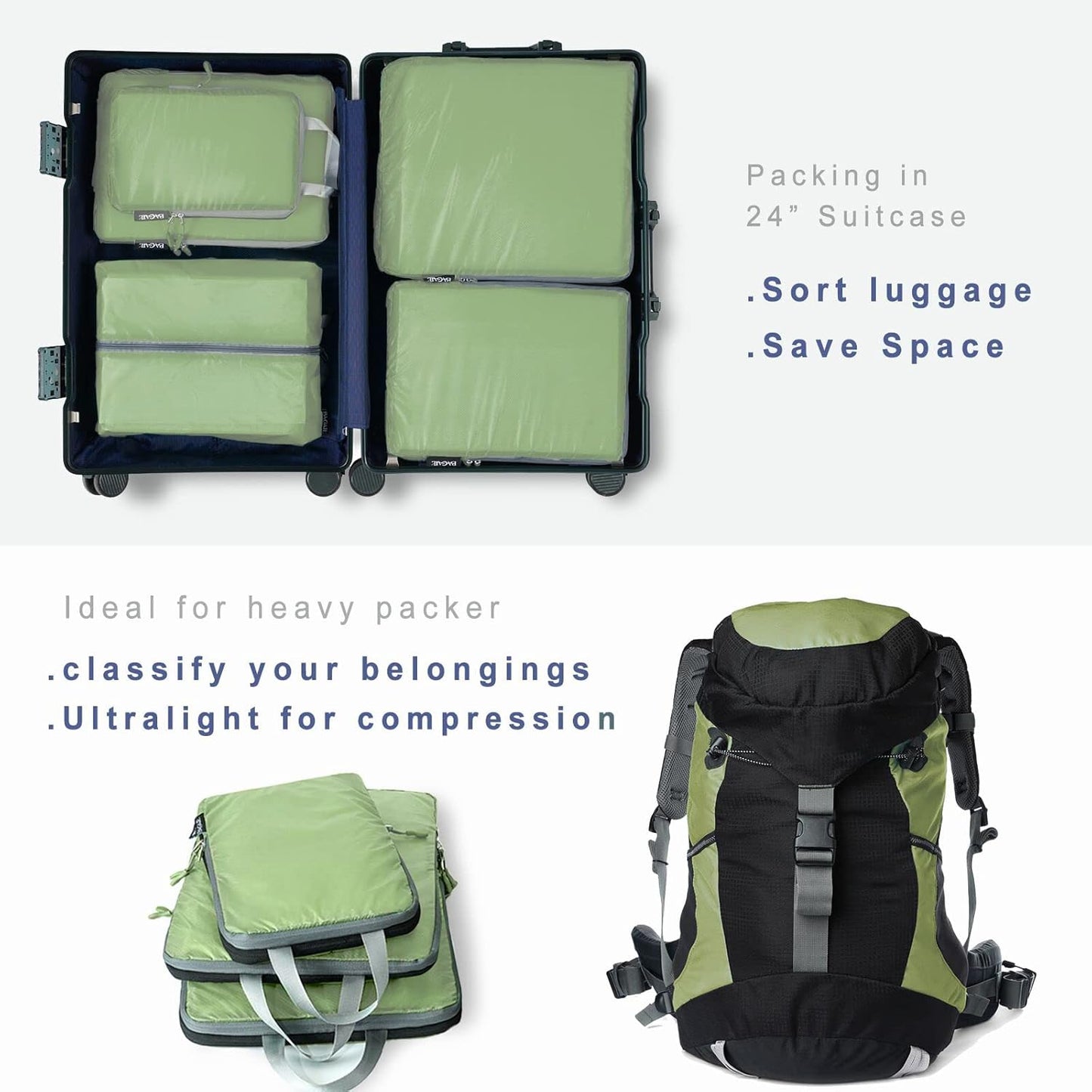 BAGAIL 6 Set Ultralight Compression Packing Cubes Packing Organizer for Travel Accessories Luggage Suitcase Backpack