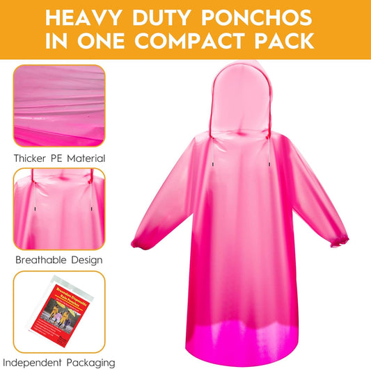 Bruvoalon 6 & 20 Pack Disposable Rain Ponchos for Adults/Youth, Waterproof PE Raincoats with Drawstring, Camping/Emergency