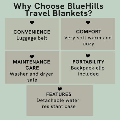 BlueHills Ultra Compact Travel Blanket Pillow in Portable Bag Case with Hand Luggage Belt & Backpack Clip Premium Cozy Soft Compact Pack Large Blanket for Airplane Flight Layover Black C003