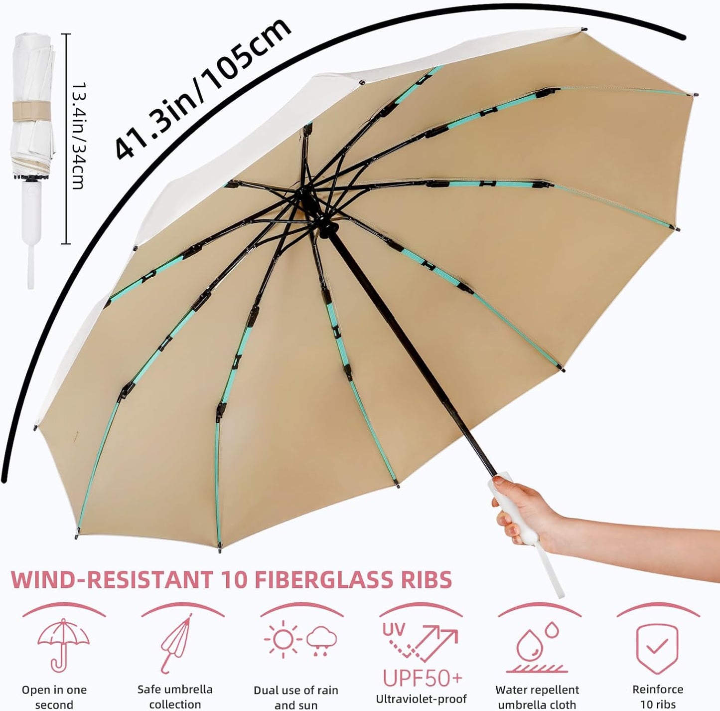 Folding Umbrella Anti-UV Compact Durable Folding Umbrella Auto Open Close Windproof Travel Umbrella Premium Grip Fits Backpack