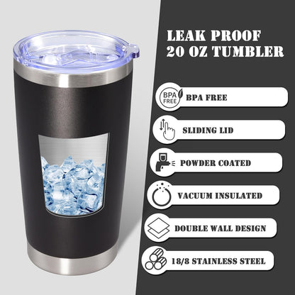 20 oz Tumbler with lid Double Wall Vacuum Insulated Tumblers Stainless Steel Coffee Mug Travel Coffee Tumbler Powder Coated Tumbler Cup Keep Hot&Cold - (Black 1 Pack)