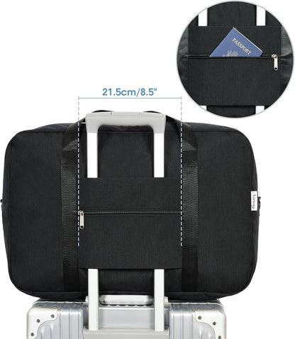 Carry on luaggage 22x14x9 Airlines Approved Foldable Carry on Bag Travel Duffel Packable Duffle Overnight for Women and Men 40L (Black)