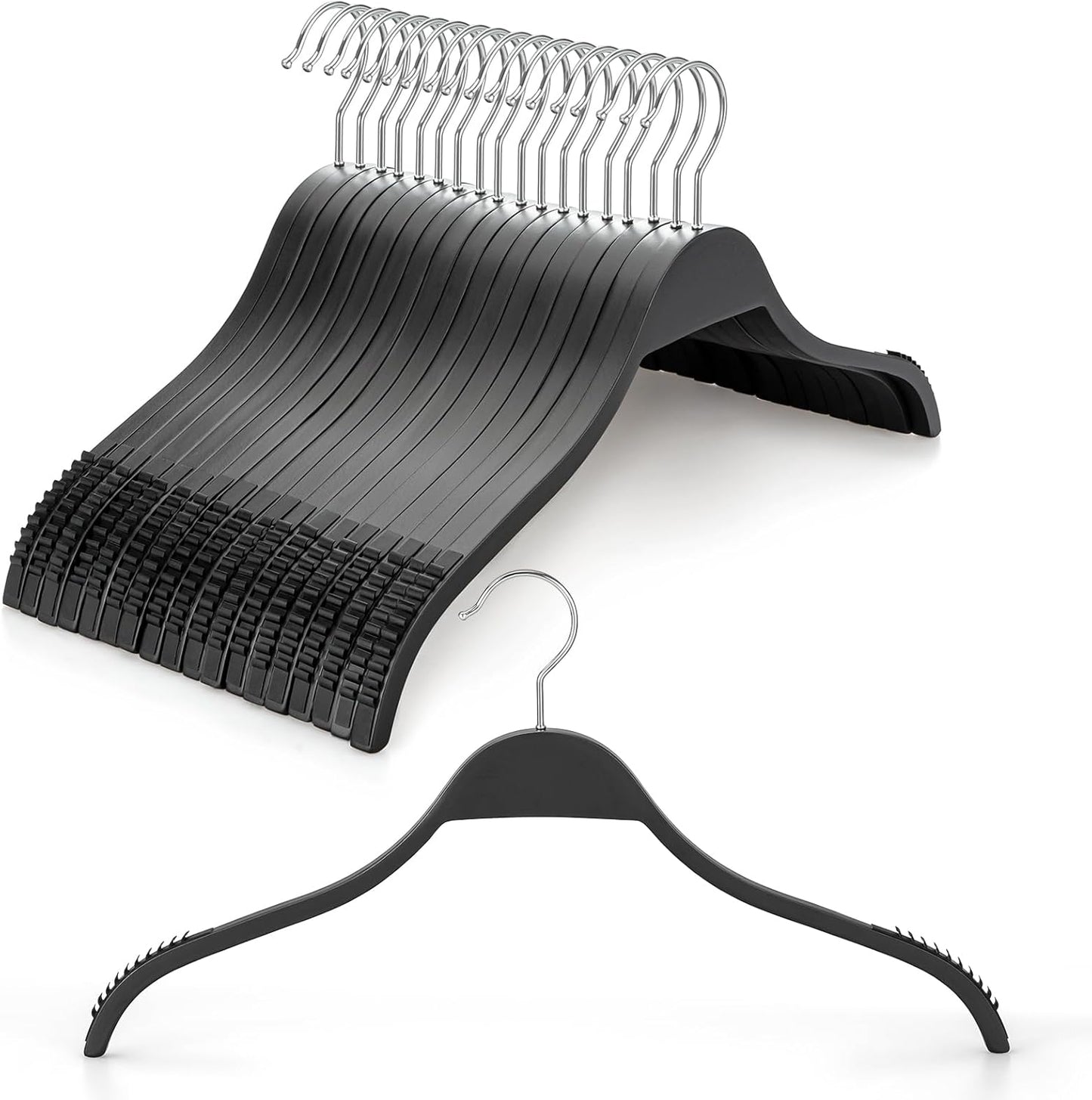 TOPIA HANGER Slim Wooden Hangers with Extra Soft Non-Slip Rubber Grips, 18-Pack High-Grade Fashion Black Hanger No Shoulder Bump for Sweater, Camisole, Jacket, Dress, Coat-CT16B
