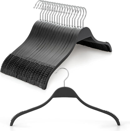 TOPIA HANGER Slim Wooden Hangers with Extra Soft Non-Slip Rubber Grips, 18-Pack High-Grade Fashion Black Hanger No Shoulder Bump for Sweater, Camisole, Jacket, Dress, Coat-CT16B