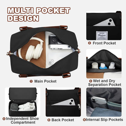Travel Duffel Bag, Sports Tote Gym Bag, Shoulder Weekender Overnight Bag for Women