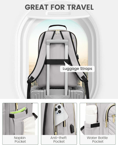 LOVEVOOK Laptop Backpack for Women, Travel Computer Work Bags with 17-inch Laptop Compartment, College School Student Bag Teen Backpacks For Girls, Outdoor Carry On Backpack Purse, Grey