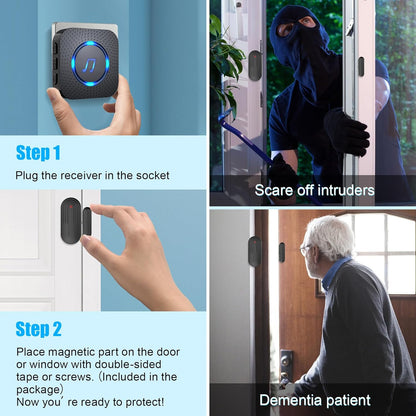 SanJie Door Sensor Chime for Door Opens, Door Entry Chime for Business/Home/Office/Store,600 FT Range,55 Chimes 5 Adjustable Volume Door Ringer Alert Alarm 1 Receivers +3 Sensors
