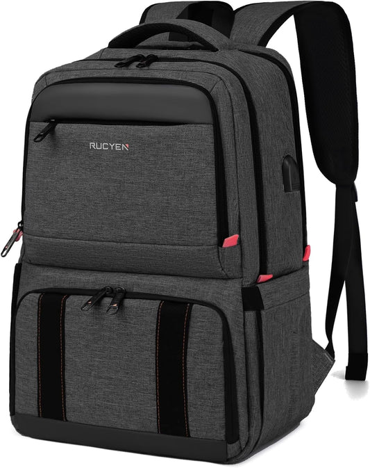 Lunch Backpack, 17.3 Inch Large Lunch Backpack Insulated Cooler Bag Travel Laptop Backpack with USB Port for Men Women, RFID Blocking for Work Picnics Black