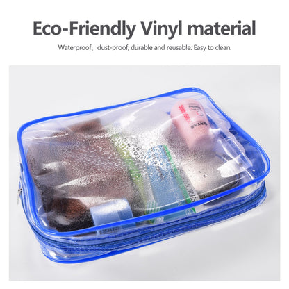 3Pcs Crystal Clear PVC Travel Toiletry Bag Kit for Women Men, Waterproof Vinyl Organizer Clear Makeup Bags with Zipper Handle Straps, Cosmetic Bag Pouch Carry on Airport Airline Compliant Bag Handbag