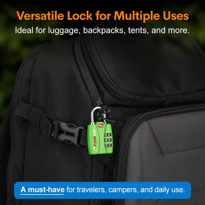 Forge TSA Luggage Combination Lock - Open Alert Indicator, Easy Read Dials, Alloy Body- Ideal for Travel, Lockers, Bags (Green 2Pk)
