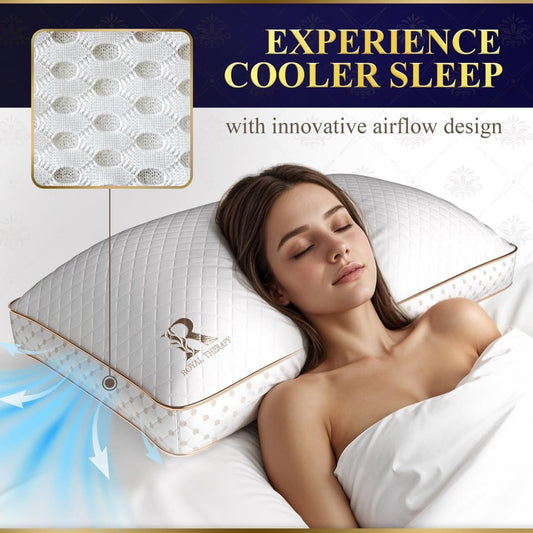 Royal Therapy 2-Pack Queen Memory Foam Pillow, Adjustable Shredded Odor-Free Pillow for Neck & Shoulder Pain Relief, Support for Back, Stomach, Side Sleepers, AirFlowPRO