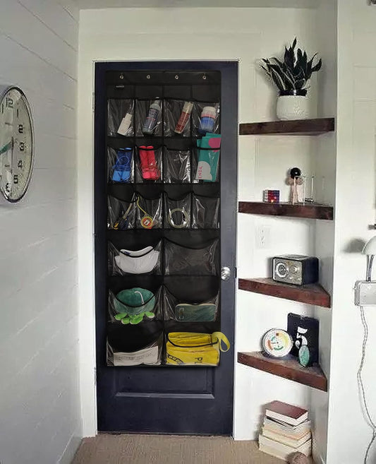 2 Pack Extra Large Hanging Over Door Shoe Organizers,closet shoe organizer shoe rack organizer shoe storage,12+6 Crytal Pockets,8Hooks,black (59"x 21.6")