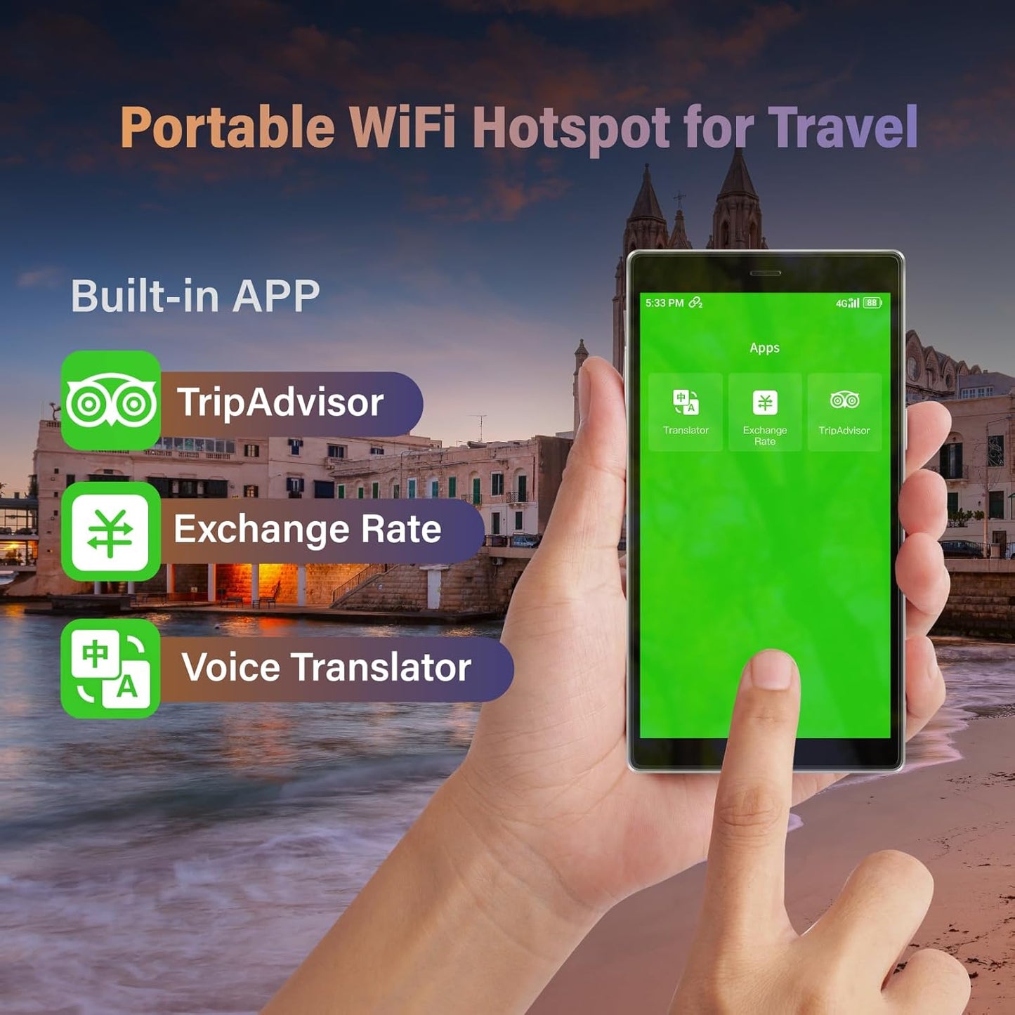 GlocalMe G4 Pro 4G LTE Mobile Hotspot Device with 10GB US/CA/MX Data 30 Days, Portable WiFi Hotspot for Travel, 5” Touch Screen LCD Display, Dual Band High Speed Hotspot Device, SIMFREE, Pocket WiFi