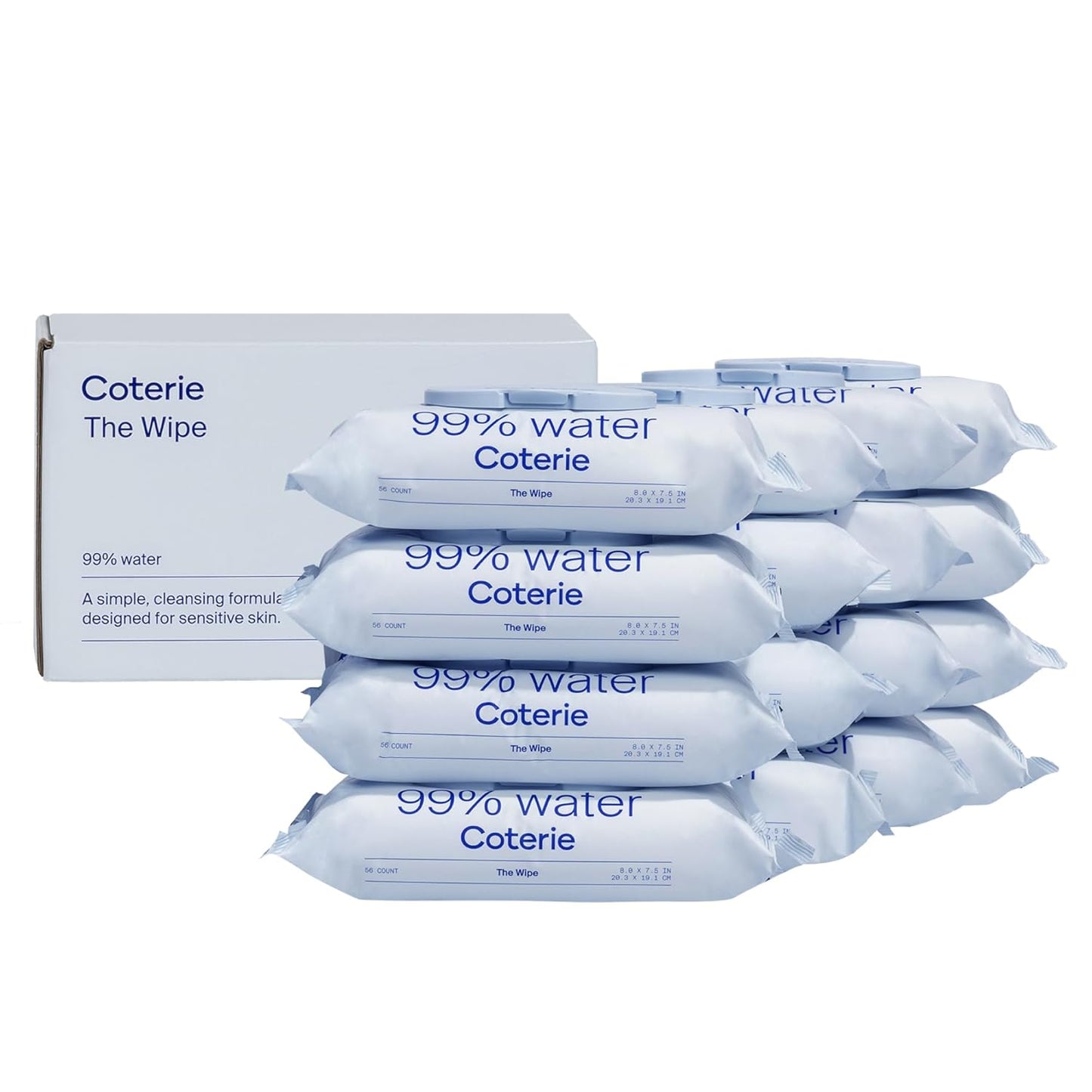 Coterie Baby Wipes for Sensitive Skin, Plant-Based and Plastic-Free Fibers, 99% Water, Hypoallergenic, pH Balanced, Unscented, Clean and Gentle Baby Essentials, 16 Pack, 896 Count