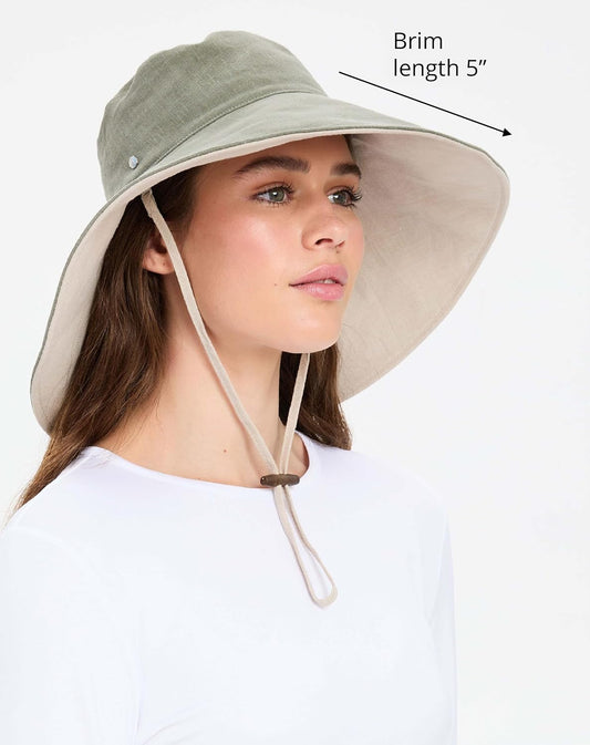 Solbari Women’s Ultra-Wide Cotton Linen Sun Hat UPF 50+, Packable, Adjustable with Ponytail Hole for Travel, Beach & Outdoors