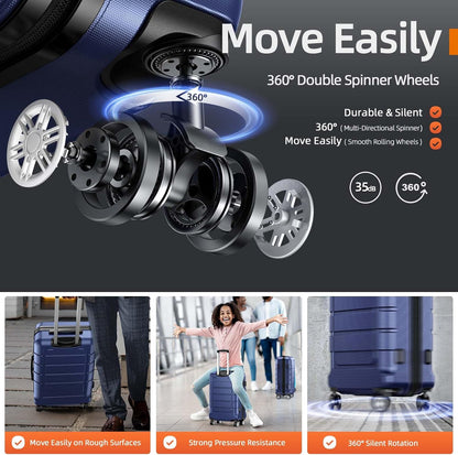 SHOWKOO Luggage Sets Expandable PC+ABS Durable Suitcase Double Wheels TSA Lock Blue