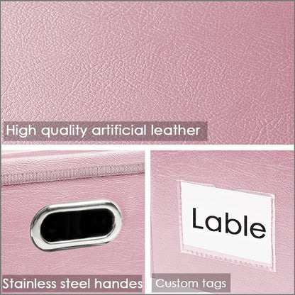 PRANDOM Large Collapsible Storage Box with Lid [1-Pack] Leather Fabric Foldable Storage Bin Organizer Container Basket Cube with Cover for Home Bedroom Closet Office Nursery Pink (17.7x11.8x11.8)