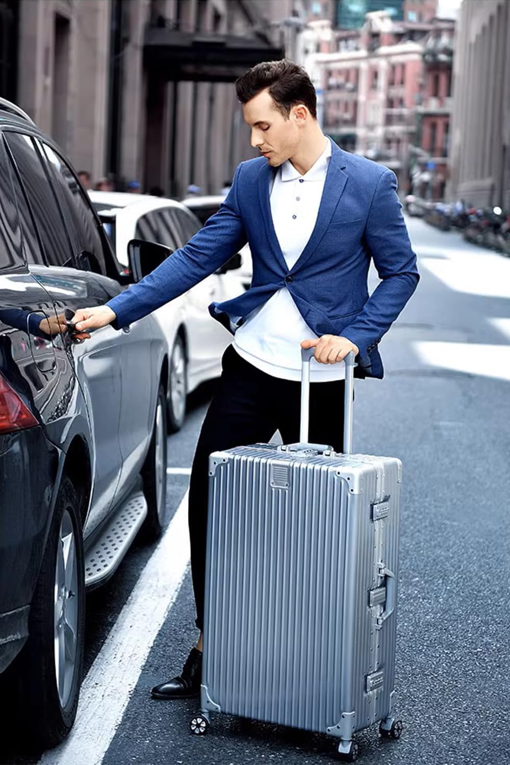 HotWay 22 Inch Checked in Luggage with Aluminum Frame,PC Hard Shell Suitcase with Spinner Wheels and TSA Lock, Large Suitcase for Travel