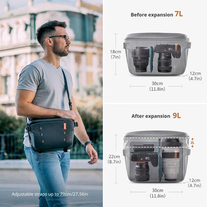 PGYTECH OneMo Sling Camera Bag 7L-9L, waterproof Crossbody Camera Shoulder Bag for Photographers Travel, DSLR Camera Bag for Sony/Canon/Nikon/DJI Mavic/Mirrorless/Tripod/Laptop