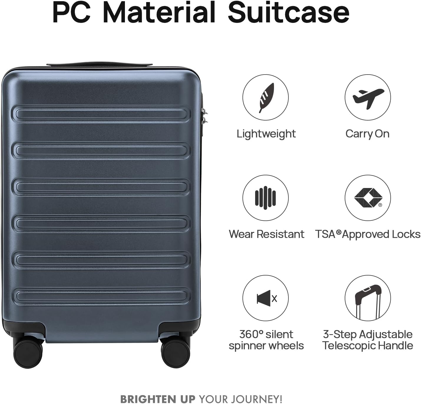 Carry on Luggage 22 X 14 X 9 Airline Approved, 20 Inch Luggage for 3-5 Days Travel, Double Spinner Wheels, 100% Hardshell PC, TSA Lock (09-Grey, Carry-On 20-Inch)