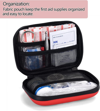 Mini First Aid Kit -Small Waterproof Hard Shell Medical Kit with Compartments for Camping, Hiking, Car, Home, Office, School - Vehicle & Outdoor Emergency Medical Kit (Red)