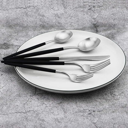 Gugrida 20-Piece 18/10 Stainless Steel Flatware Silverware, Luxury Dinnerware Set Travel Cutlery Tableware Include Knife Fork Spoon Service for 4, Dishwasher Safe (Black Handle Matte Silver)