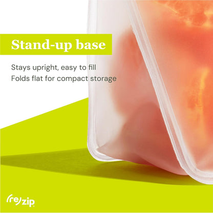(re) zip 5-pack Stand-Up Reusable Bags | BPA-Free, Food Grade, Leakproof, Freezer and Dishwasher Safe | 5 Snack-Size Bags (1-Cup / 8-Oz) | Multicolor for Easy Organization
