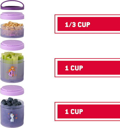 Whiskware Disney Princess Frozen, Stackable Snack Containers for Kids, Durable Food Storage Containers for Daycare, Car, and Airplane Travel, Dishwasher Safe, Anna and Olaf