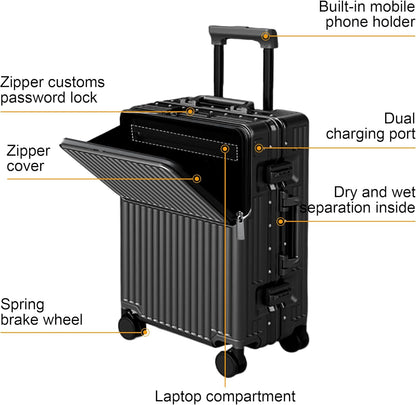 Zipperless Luggage, Polycarbonate Aluminum Hard Shell, Expandable Carry-On Suitcase with Spinner Wheels, Hard Shell Suitcase, 24 Inch Cabin