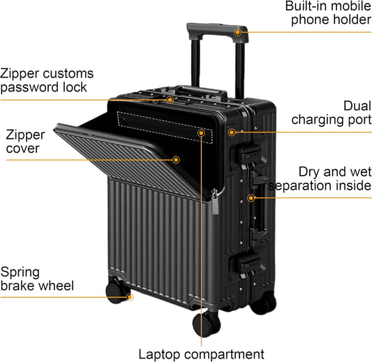 Zipperless Luggage, Polycarbonate Aluminum Hard Shell, Expandable Carry-On Suitcase with Spinner Wheels, Hard Shell Suitcase, 24 Inch Cabin