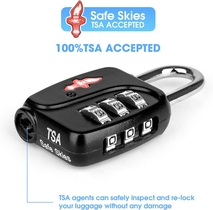 TSA Locks 6-Pack - Ultra Lightweight Travel & Gym Combo Locks (54g Each!), TSA Approved Secure Luggage Locks for Suitcases, School Backpacks, Lockers - 3-Digit Code, 2.36in Compact Design