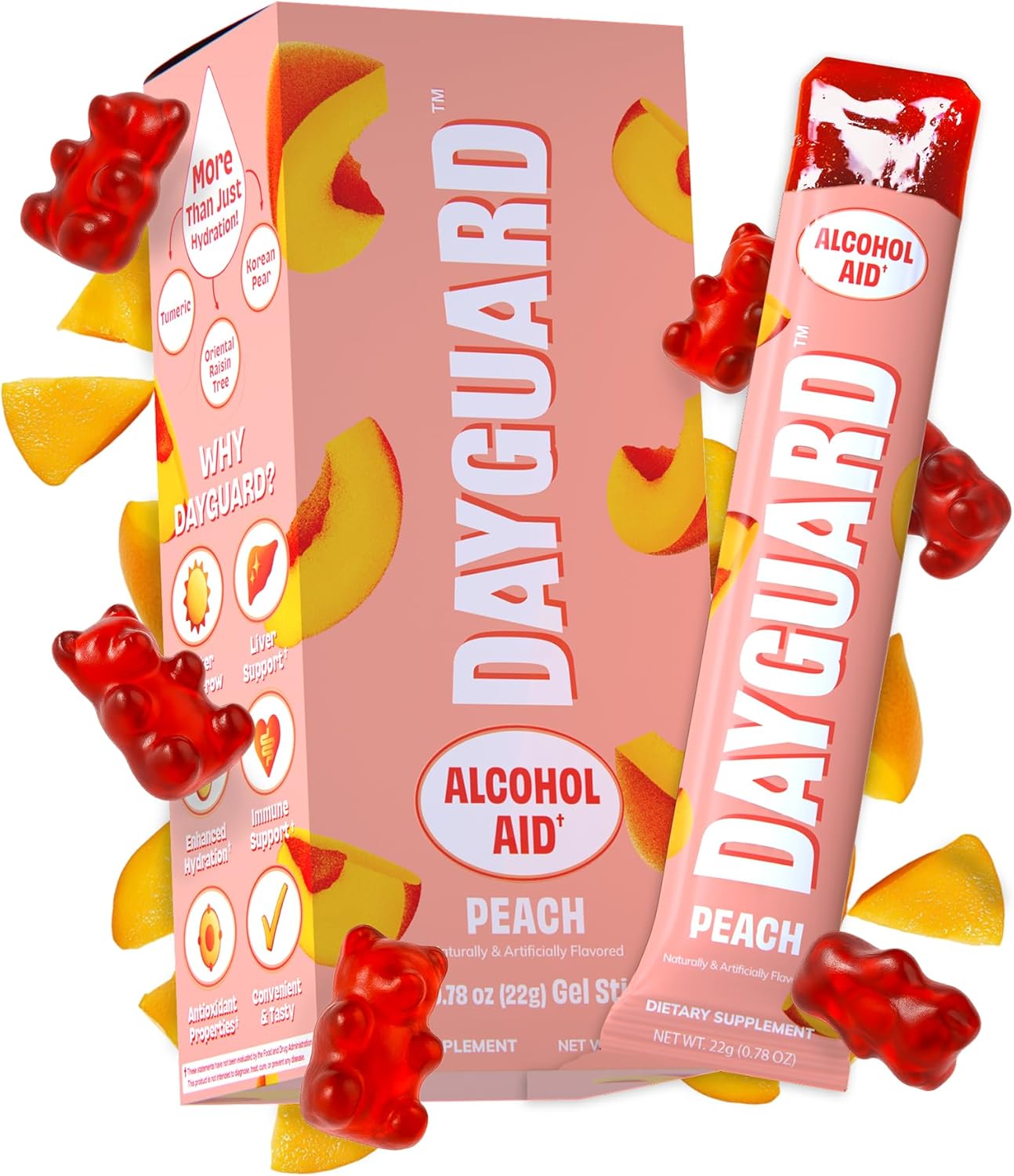 DAYGUARD — Doctor-Formulated Jelly to Feel Better After Drinking & Support Your Liver | Pre Alcohol Aid & Pre Drinking Prevention | DHM, L-Cysteine, Turmeric, Korean Pear | Peach Flavor | 22g × 10
