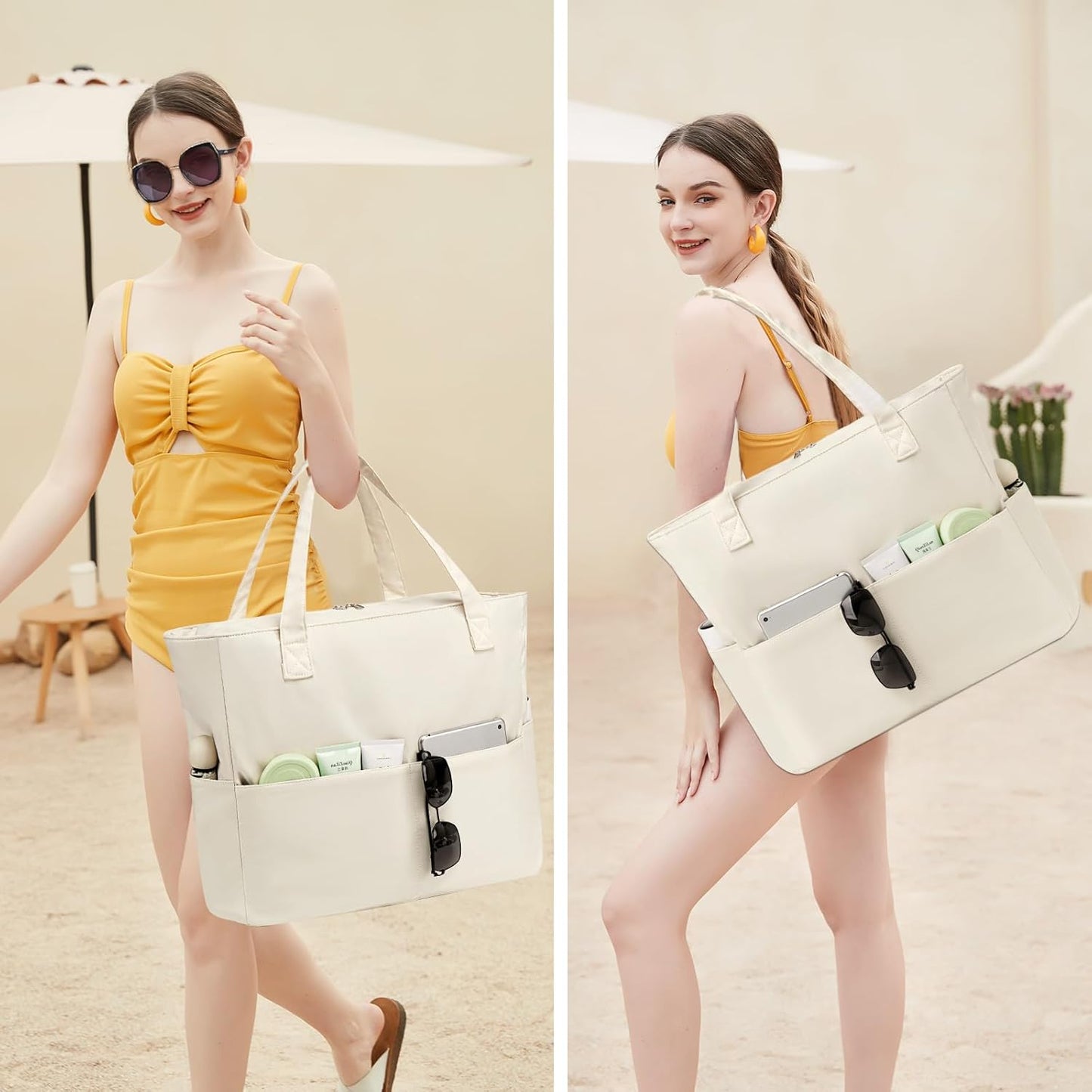 Waterproof Beach Tote Pool Bags for Women Ladies Extra Large Gym Tote Carry On Bag With Wet Compartment for Weekender Travel