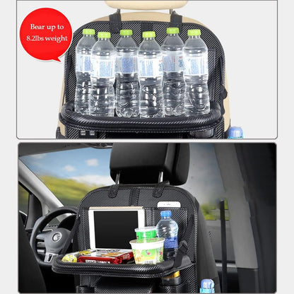 Car Backseat Organizer with Foldable Table Tray,Car Storage Organizer with Tablet Holder,Car Seat Back Protectors Kick Mats,Premium PU Leather Material,Compatible with Most Vehicles