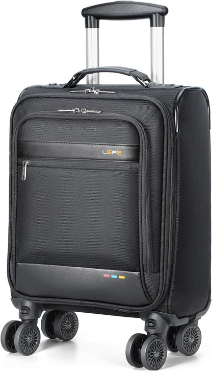 Lekebobor 16 Inch Underseat Carry On Luggage with Wheels, Softside Small Personal Item Suitcase Airline Approved, Under Seat Luggage for Women Men Travel Business, Black