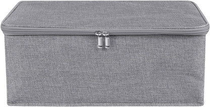 ANMINY 3PCS Storage Bins with Zipper Lids 13 Qt Lidded Fabric Storage Boxes Baskets Cubes with Handles Collapsible Washable Cotton Linen Closet Shelf Clothes Organizer Containers - Gray, Small