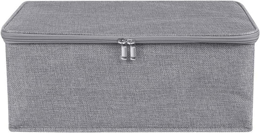 ANMINY 3PCS Storage Bins with Zipper Lids 13 Qt Lidded Fabric Storage Boxes Baskets Cubes with Handles Collapsible Washable Cotton Linen Closet Shelf Clothes Organizer Containers - Gray, Small