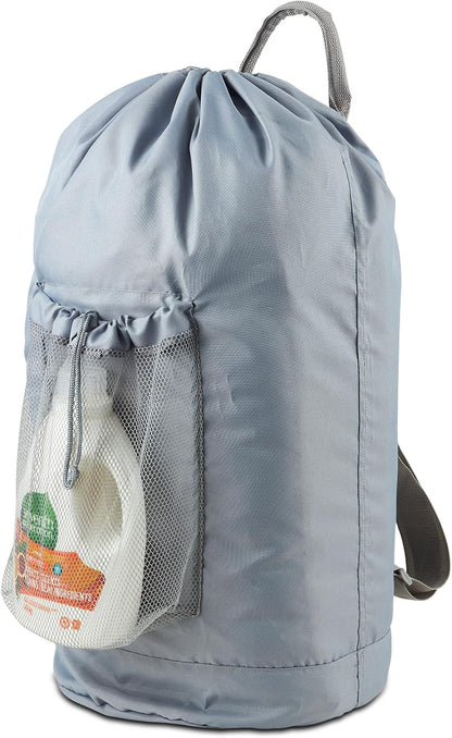 Backpack Laundry Bag, Large Laundry Backpack with Detergent Holder and Adjustable Shoulder Straps for College Travel Dorm Room (Gray)