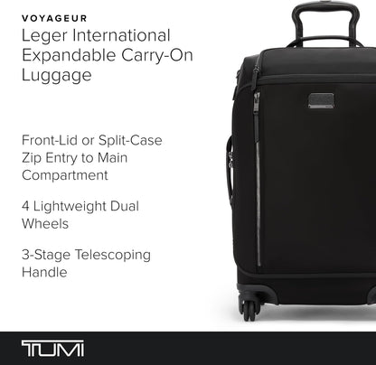 TUMI - Voyageur Leger 4 Wheeled Luggage - Women's Lightweight and Spacious, Sleek Silhouette, Durable Premium Suitcase - 21.8" International Expandable Carry-On, Black with Gunmetal Hardware