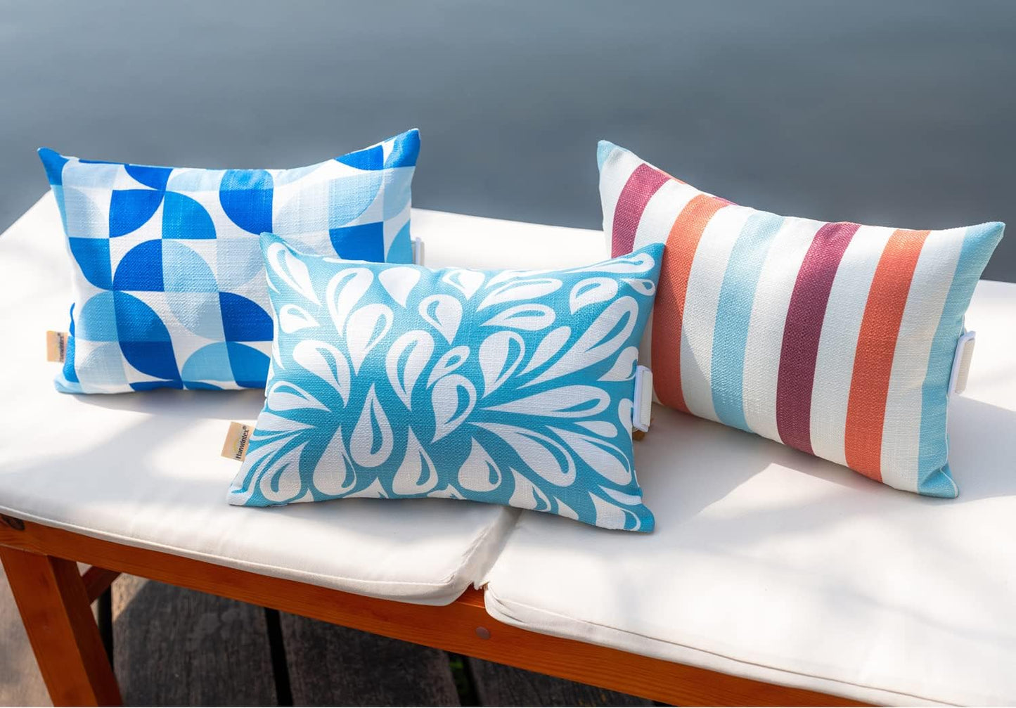 Patio Chairs Headrest Pillows,Outdoor Ledge Pool Lounge Chair Pillows with Insert Adjustable Elastic Stripe for Recliner Adirondack Head Neck Attachment, 2 Pack Size 11”*16” Blue