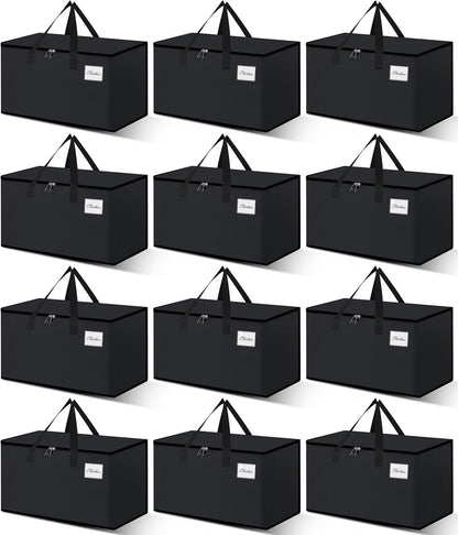 Heavy Duty Moving Bags - Extra Large Packing Bags and Storage Totes, Collapsible and Foldable Option for Moving and Storage, Black, 125 L - 12 Pack