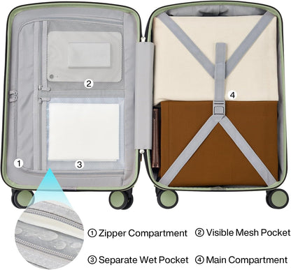 Hanke Hard Shell Luggage Sets 3 Pieces, Carry On and Checked Luggage Sets with Spinner Wheels, Durable PC Hardside Rolling Suitcase for Travel (16/24/28 Inch,Bamboo Green)