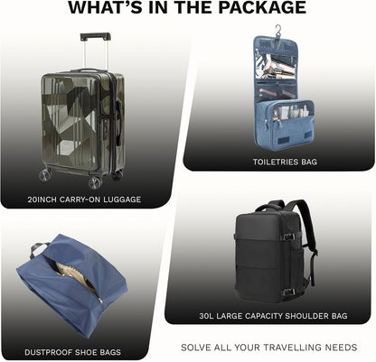 20 inch Carry On Luggage Expandable Top Opening/Clamshell Opening, TSA Approved Carry On Luggage Hard Shell Suitcases, Lightweight Away Carry On Suitcases with Large Capacity Backpack